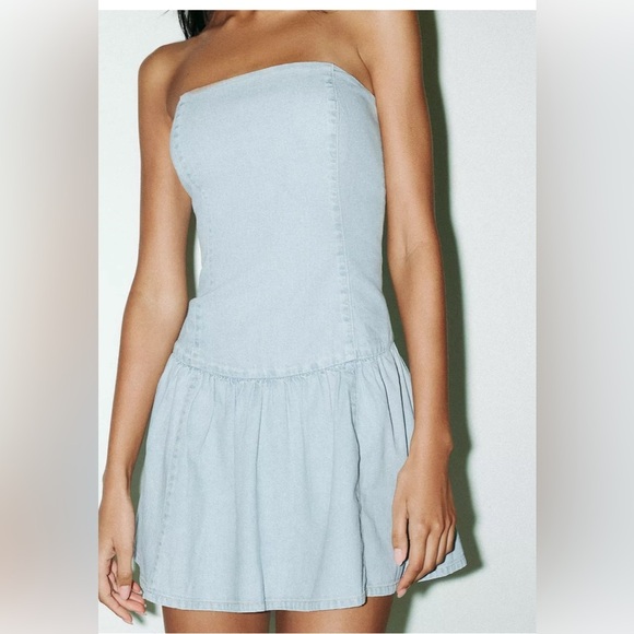 Zara TRF DENIM BANDEAU DRESS - Picture 2 of 5